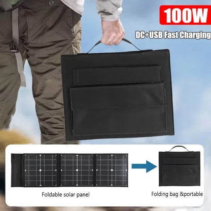 100W Foldable Solar Panel DC+USB Fast Charging 18V Portable Folding Bag Power Bank for Mobile Phone Camping Outdoor Emergency