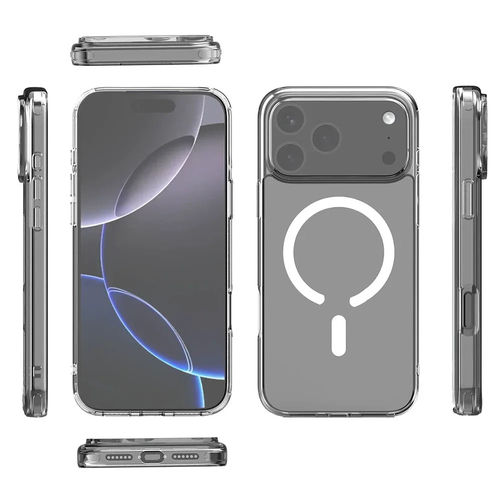 For Magsafe Magnetic Clear Shockproof Case For iPhone 17 Air 17Pro 17 Pro Max Wireless Charging Shockproof Hard PC Back Cover