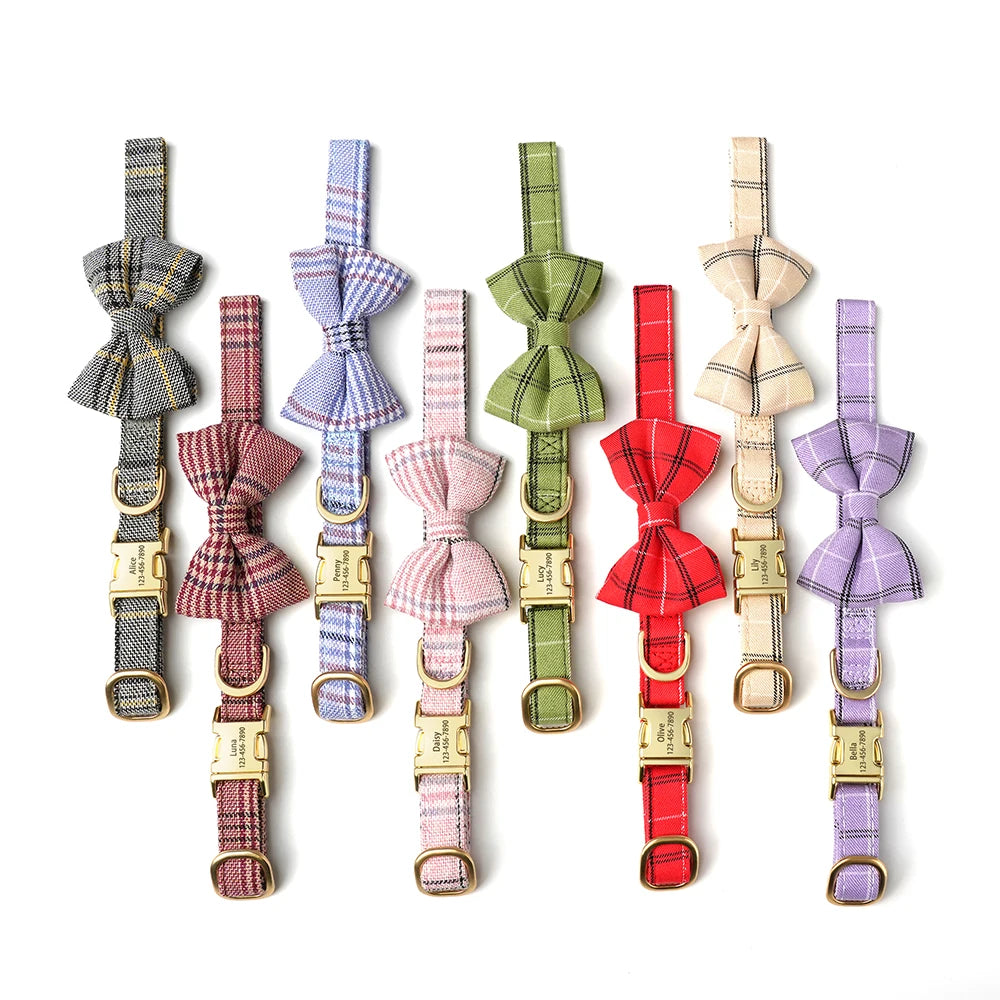 Personalized Dog Collar Cute Bowtie Puppy Cat Free Engraving Pet Buckle Collar For Small Medium Dogs Cats Chihuahua Yorkshire