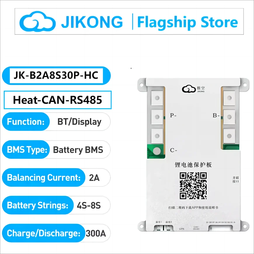 Jikong JK BMS 3s 4s 5s 6s 7s 8s 100A 200A 300A Smart Lifepo4 Li-ion Active Balance Lithium 12V 24v With RS485 CAN Bluetooth Heat