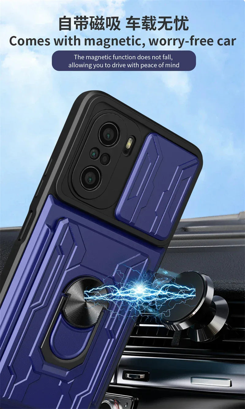 For xiaomi poco f3 case slide card camera armor phone case for pocophone little poco f3 f 3 pocof3 f3poco car holder back cover