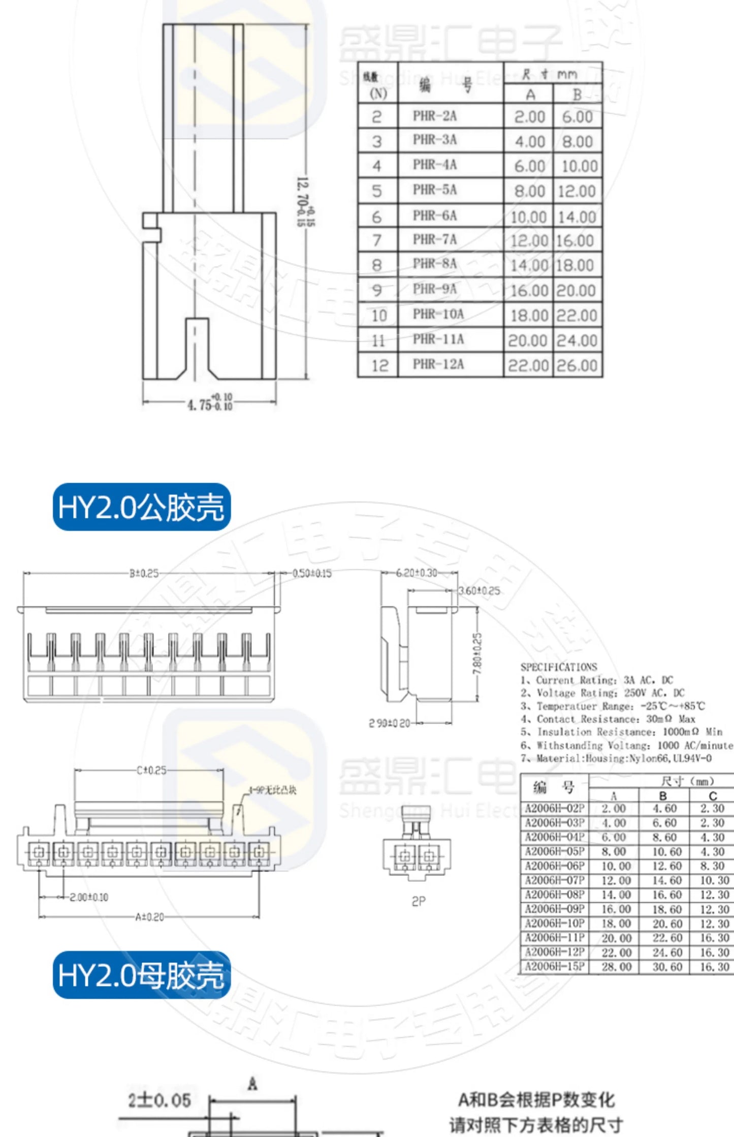1.25/1.5/HY/PH2.0/XH/XHB/Dupont/SM2.54/2510/VH3.96 Connector Cable 2-6P Plug Socket Male Female Wire Connector Extension Cable