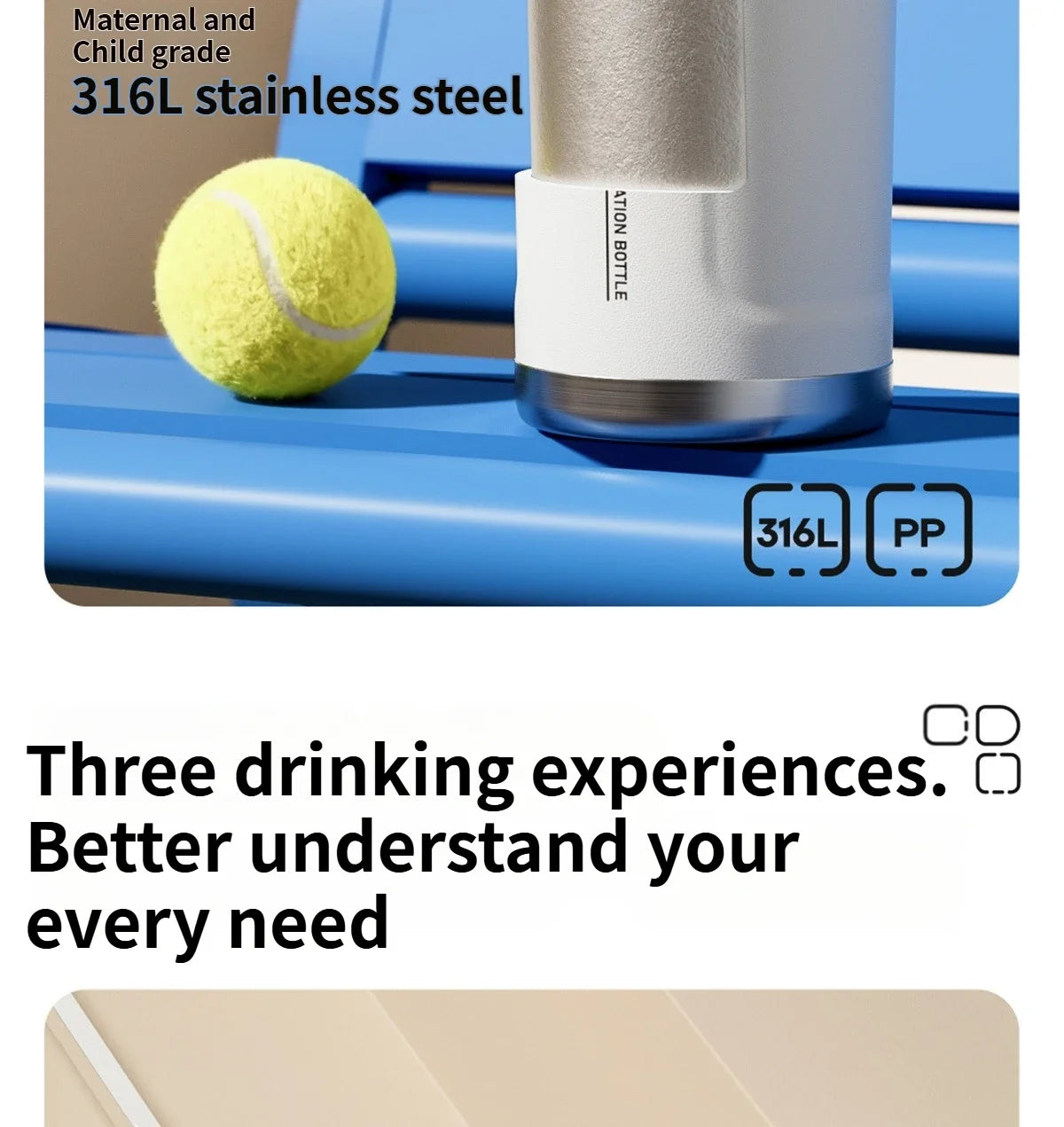 Large Capacity Waterbottle  Insulated Flasks Stainless Steel Tumble Cycling Sports Portable Water Bottle for Men