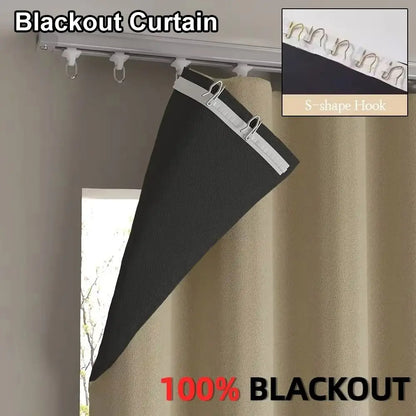 1Pcs Full Blackout Partition Blackout Curtain High Shading Protection Polyester Fabric Window Door Curtain Beige
