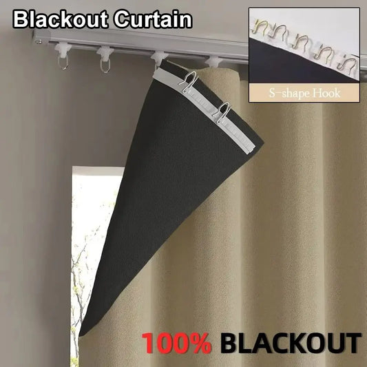 1Pcs Full Blackout Partition Blackout Curtain High Shading Protection Polyester Fabric Window Door Curtain Beige by PDG ibma