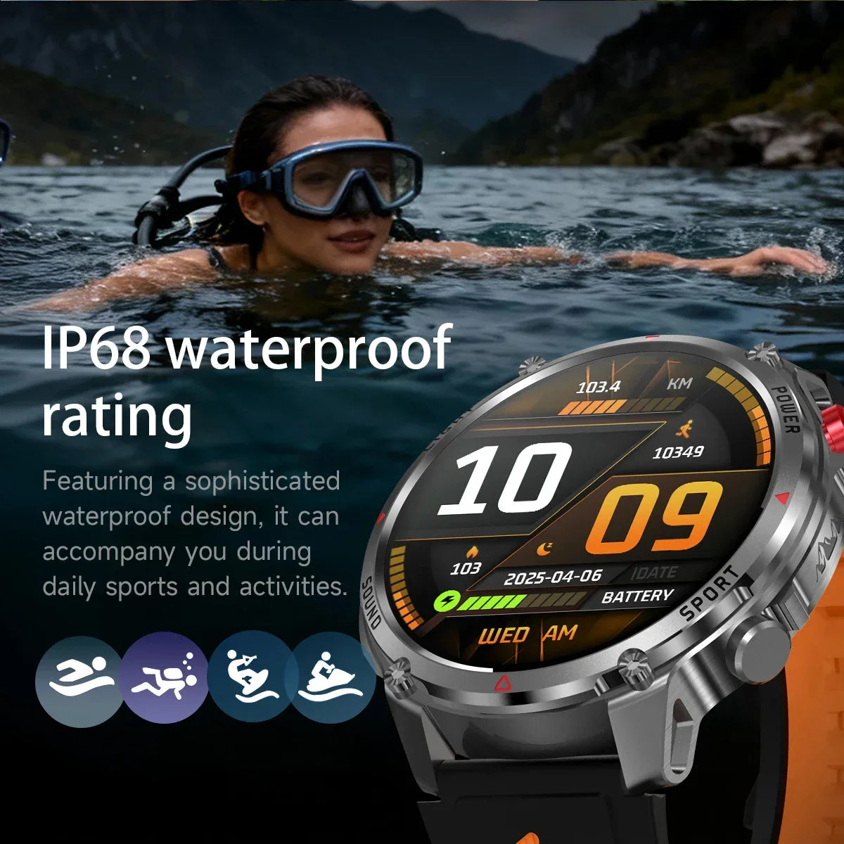 2026 Edition Military Outdoor Sports Smartwatch 1.7-inch AMOLED screen 1100 mAh battery LED flashlight Bluetooth call Waterproof