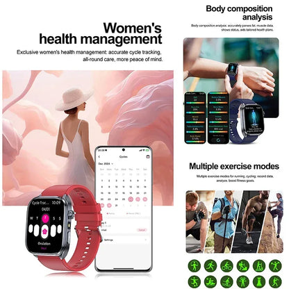 New Uric Acid Blood Lipids AI-GPT ECG Smartwatch Micro Physical Examination Body Analysis Men BT Call LED Flashlight Smartwatch