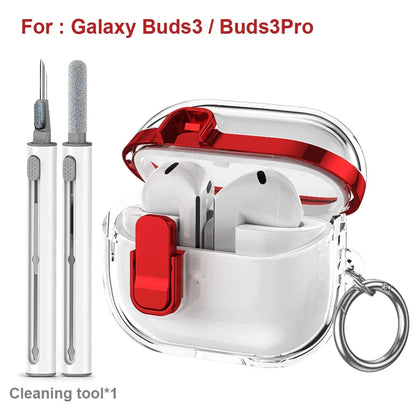 Transparent Secure Lock Earphone Cover For Samsung Galaxy Buds 3 / Buds 3 Pro Case Shockproof With Keychain Cleaning Accessories