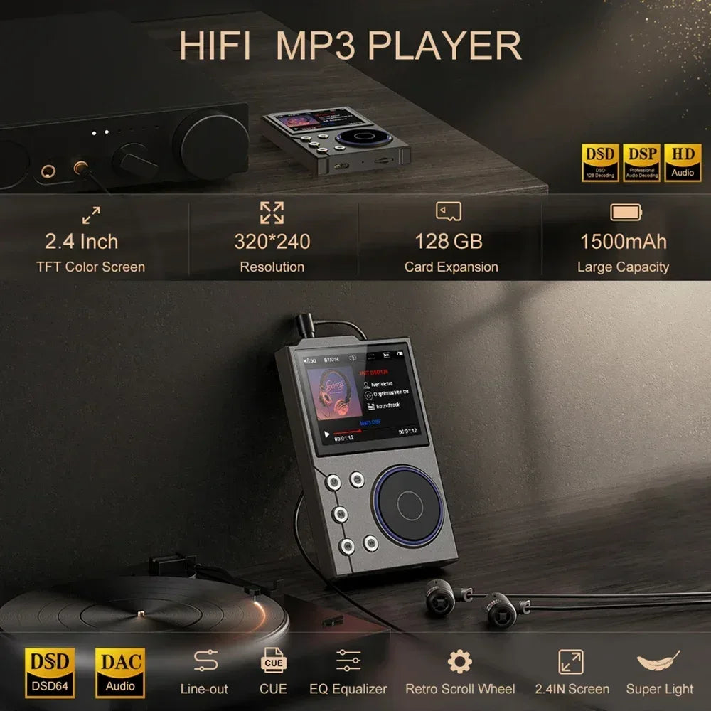 Hi-Fi Digital Audio MP3 Player Lossless DSD High Definition Portable MP3 Music Player Built-in 16GB Walkman Supports 20 Language