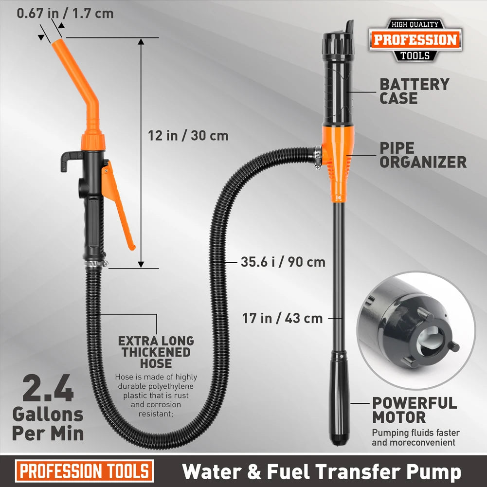 Portable Liquid Transfer Pump Battery Powered Car Gas Oil Pump 2.4 Gallons Per Min Liquid Gasoline Tuning Fuel Gasoline Pump