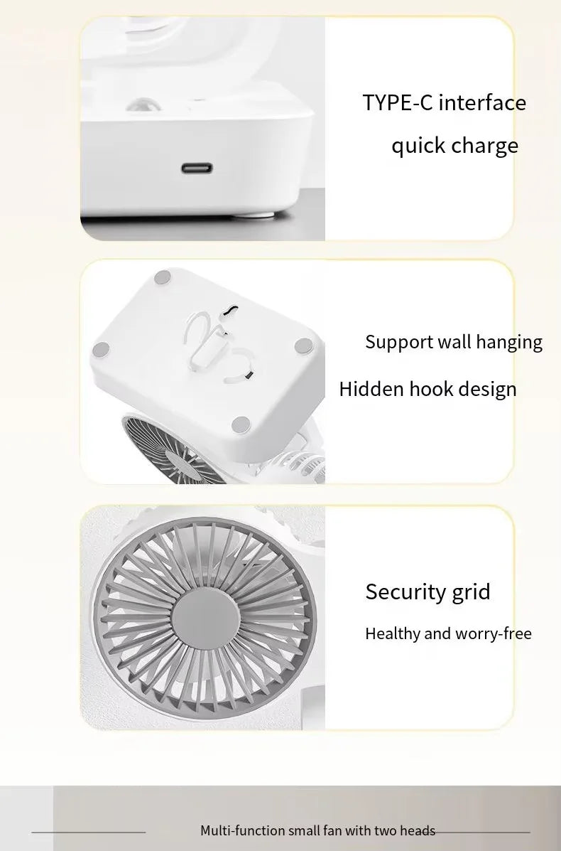 2024 New Multi-Function Double-Head Shaking Fan 4-Gears Adjustable High-Definition Digital Display Night Lights Portable Fan