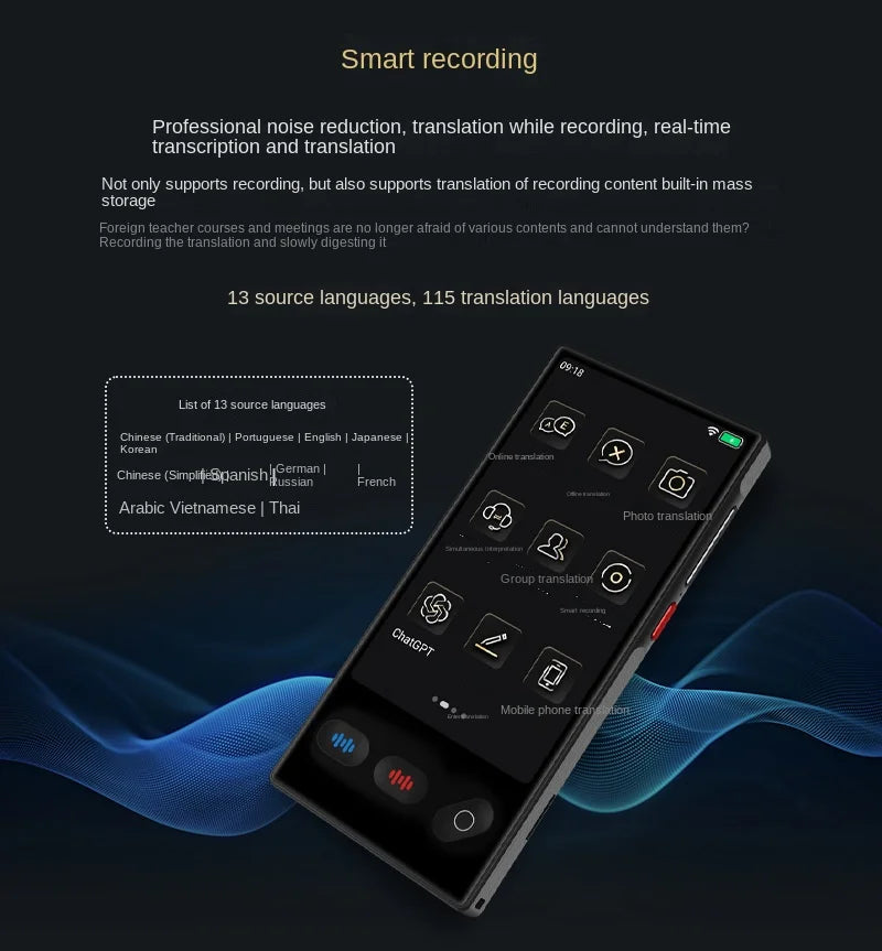 Portable S35 Translator Device Big Screen 148 Languages Voice Tradutor Intelligent Real-time Translating Offline Translation