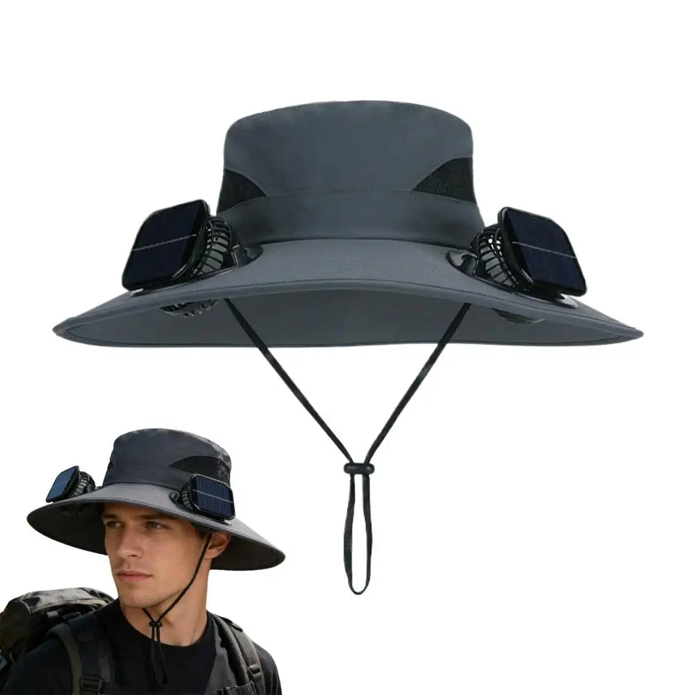 Solar Fan Hat for Men Women, Wide Brim Sun Protection Hat with Dual Solar Fans, 2-in-1 Hands-Free Cooling Cap for Hiking & Work