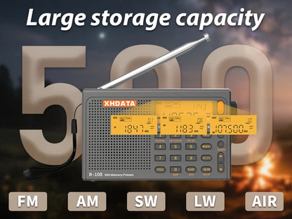 XHDATA R-108 Digital Portable Radio Stereo FM LW SW MW Full-Band Radio DSP Radio Receiver Multi-Function Rechargeable Radio