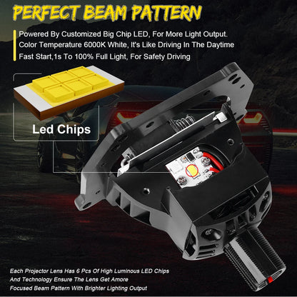 2pcs 3.0 Inch Bi Led Projector Lens Halo Light H4 H7 H1 9005 9006 Car Headlights Bulb Angel Eyes High Low Beam LED LHD RHD 6000K