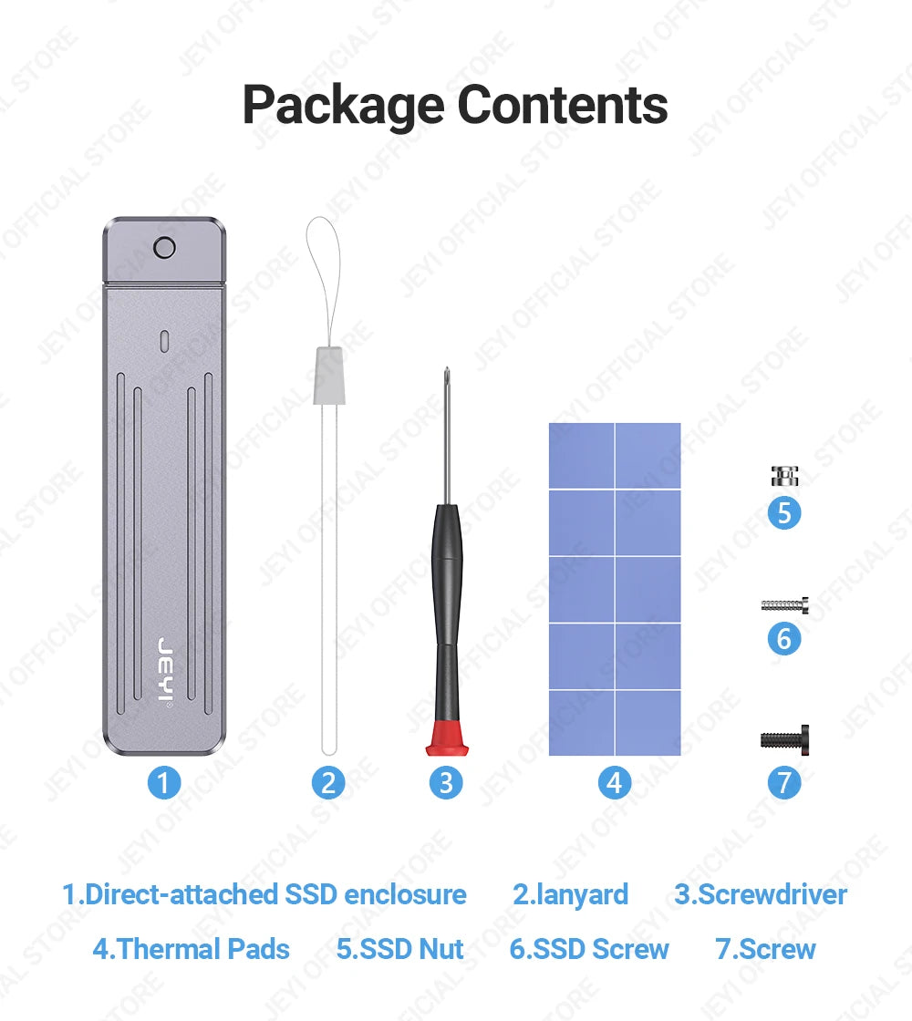 JEYI M.2 NVMe(USB 3.2 10Gbps)Direct-attach  Enclosure,USB-A Plug In-line Aluminum 2242 2280 SSD Case With Magnet Protective Case