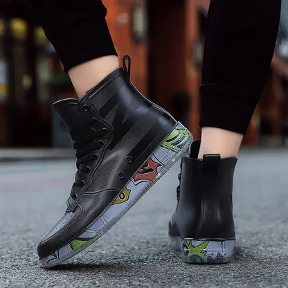 Men Rain Boots Fashion Trendy Nude Boots Anti-skid Work Chef Shoes Durable Waterproof Rubber Fishing Shoes Male Sneakers 2023New
