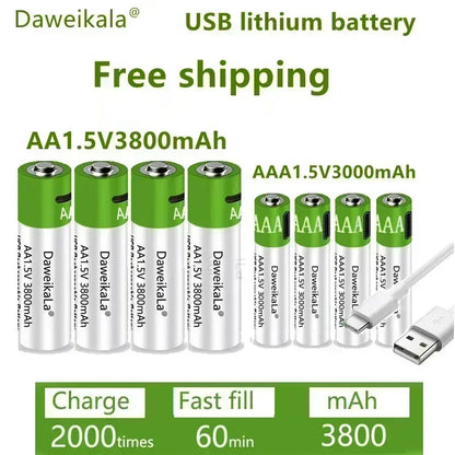 Daweikala rechargeable lithium battery, toy flashlight, MP3 player, 1.5V, AA, 3800mAh/AAA, 3000mAh