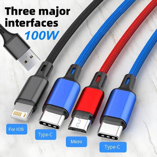 4 in 1 USB Charging Cable For iPhone 13 12 14Pro Max Mini 3 in 1 Micro USB Type C Fast Charging Cord for Android iPhone Huawei