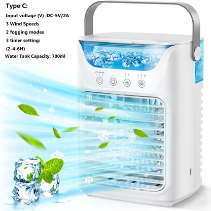 Air Conditioner Portable Desktop Air Cooler Fan with LED Night Light & Humidifier, Mini Mist Cooling Fan for Office Home