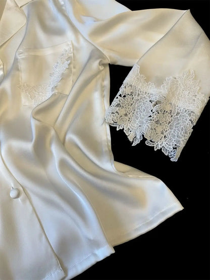 Pyjama Woman Silk Satin Sleepwear For Sleeping Clothes New Fashion Lace Home Clothing Women's Pajamas Suit Femme Nightwear