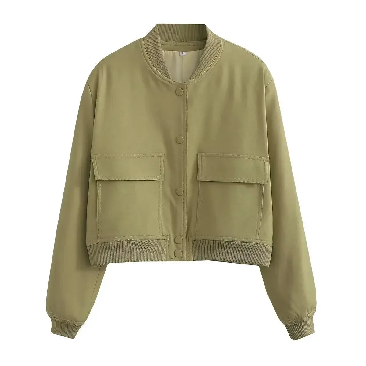 EDSA Woman Bomber Jacket White Autumn Winter Button Cropped Jackets for Women Fashion Long Sleeve Crop Outerwear