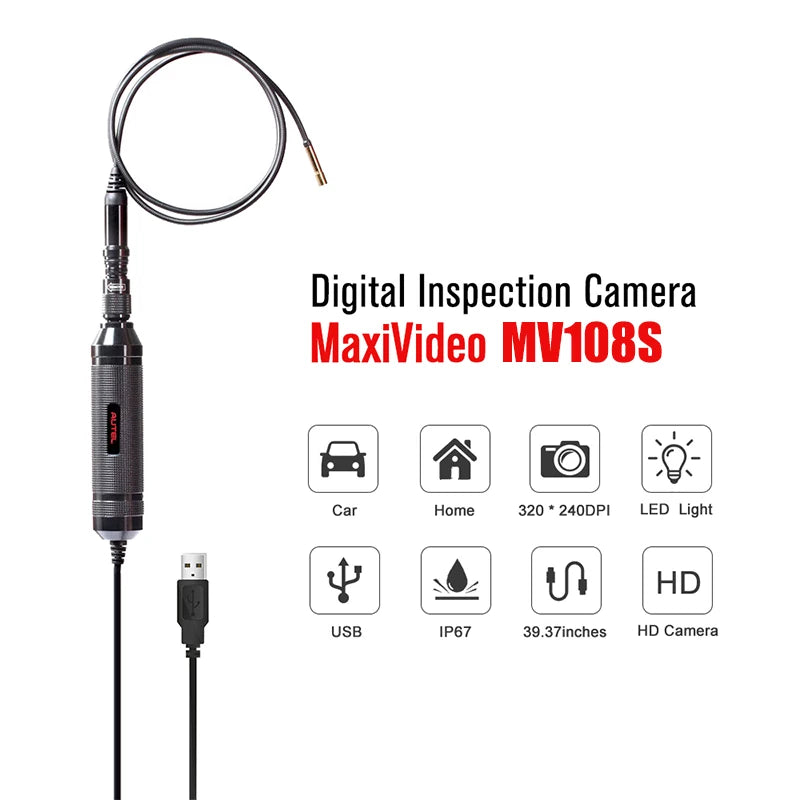 AUTEL MaxiVideo MV108S Digital Automotive Inspection Camera 8.5mm Ultra-Slim Borescope Snake Camera + LED Light