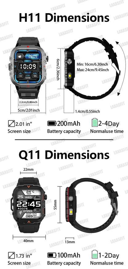 LAXASFIT 2024 Outdoor Military Men's Smart Watch Bluetooth Talk Sports Heart Rate Monitor Smart Watch Android IOS