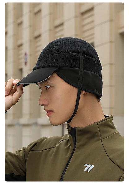 WEST BIKING Winter Cycling Cap With Brim Windproof Warm Sports Cap High Elastic Fleece Hiking Running Hat Cycling Equipment
