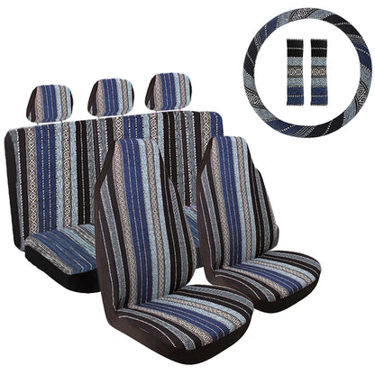 AUTO PLUS Striped Car Seat Covers Full Set with Seat Belt Pads Steering Wheel Cover Universal Washable Seat Covers for Cars by PDG ibma