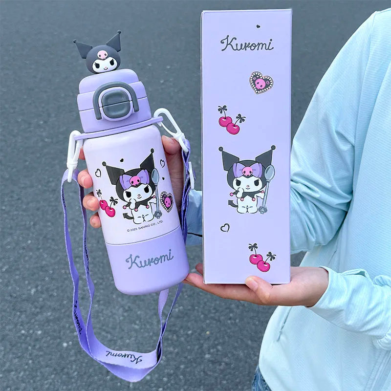 1pc Kuromi Stainless Steel Cute Insulated Cup - 500ML with Crossbody Strap, Portable Water Bottle for Outdoor Sports