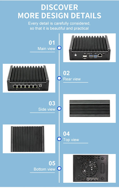 Intel Pentium Gold 8505 Soft Router 6 Lans I226-V 2.5G Fanless Mini PC COM HD DP USB Type-C DDR5 SATA PfSense Firewall Appliance