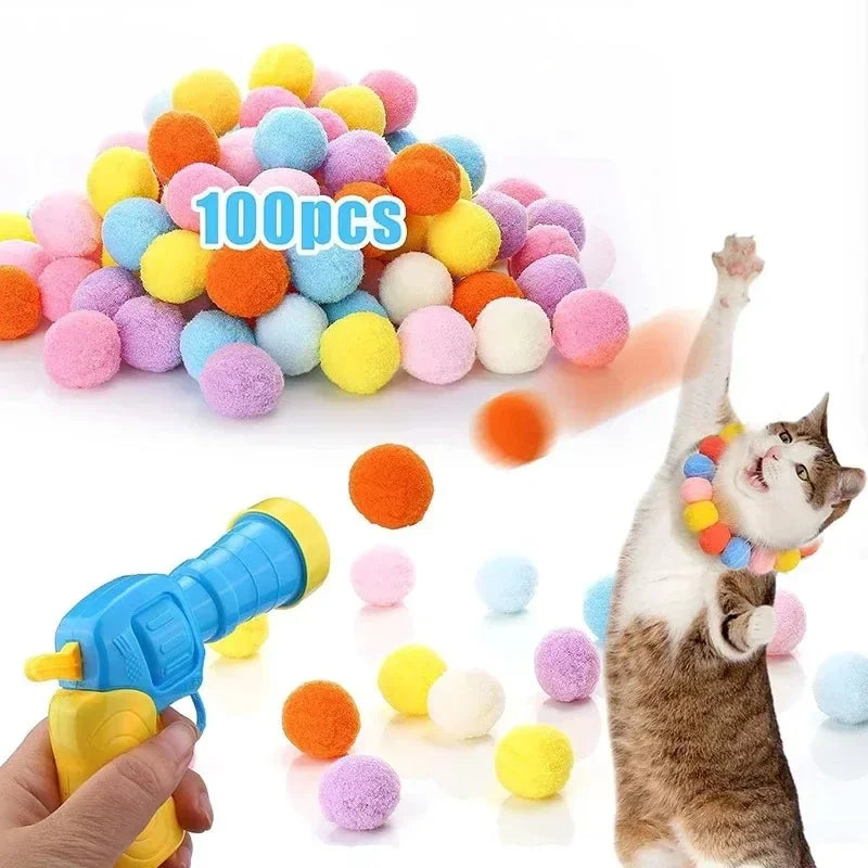 Cat Toys Automatic Ball Launcher Training Toy For Pet Kitten Creative Mini Shooting Gun Games Stretch Plush Toys Pet Supplies