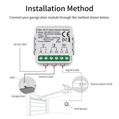 Tuya Smart Garage Door Switch Module Wifi 100-240V Gate Opener Controller for Alexa Google Home Assistant Yandex Voice Control