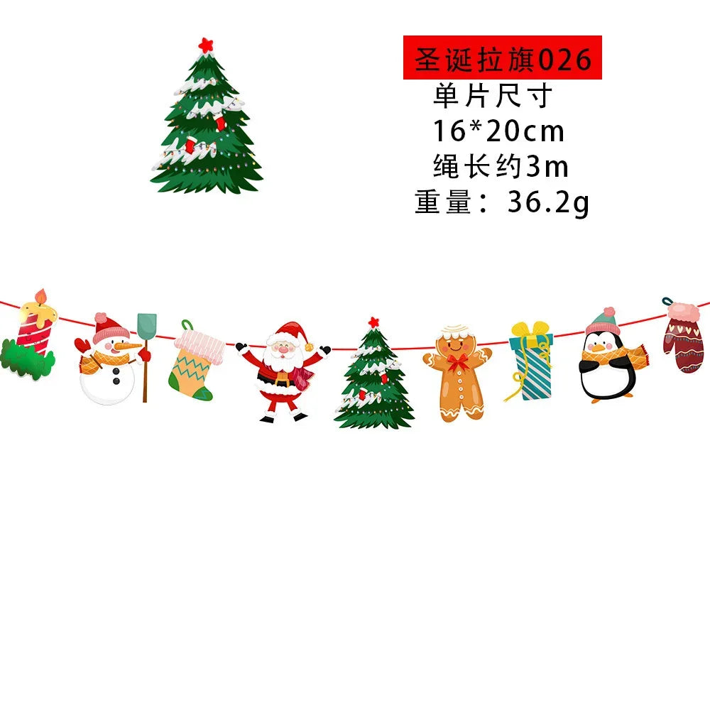 Christmas Banner Tree Ornaments Merry Decoration for Home 2025 Santa Claus Pendant Xmas Gifts New Year 2026 Flag Party Pulling