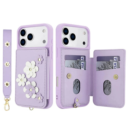 For iPhone 17 Pro Max iPhone Air Case, Wallet with Card Holder, Cute Flower Design Crossbody Purse,Magnetic Kickstand Shockproof