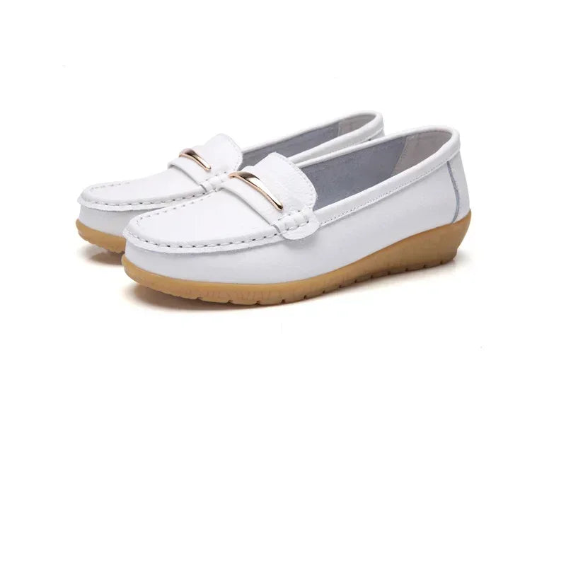 2025 New Genuine Leather Shoes Woman Slip On Women Flats Moccasins Women's Loafers Spring Autumn Mother Shoe Big Size 35-44