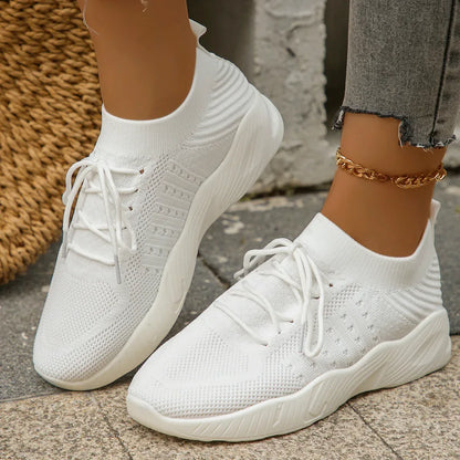 Women's Comfortable Breathable Knitted Sneakers Plus Size Low Cut Flat Casual Sports Shoes for Women 2024 Spring New Arrivals