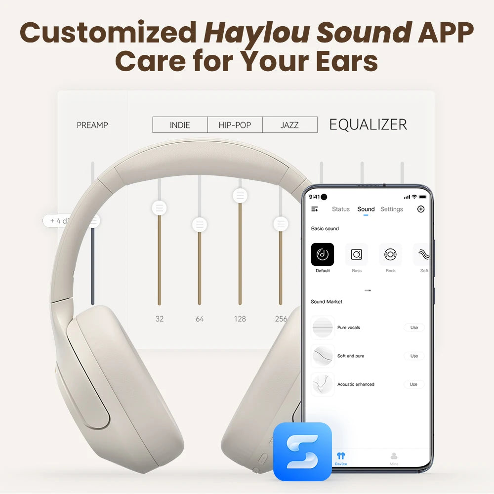 HAYLOU S35 ANC Wireless Bluetooth 5.2 Headphones 42dB Over-ear Noise Cancellation Headsets 40mm Driver 60H Playtime Earphones