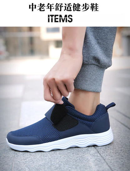 Men's Lightweight Sneakers With Hook And Loop Fastener, Casual Breathable Mesh Comfy Trendy Anti-skid Shoes For Walking