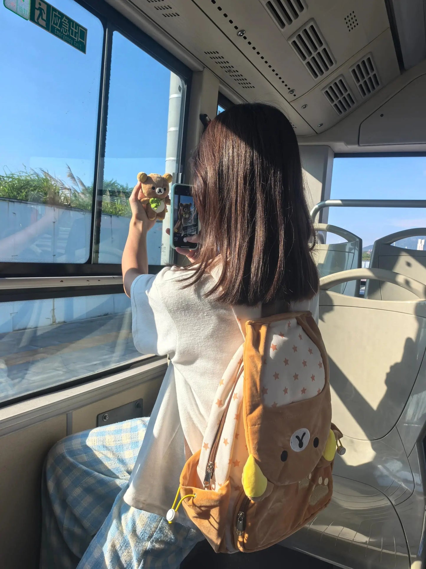Kawaii Rilakkuma Cartoon Plush Backpack Cute Bear Younger Sister Large Capacity Student Schoolbag Lovely  Birthday Present gift