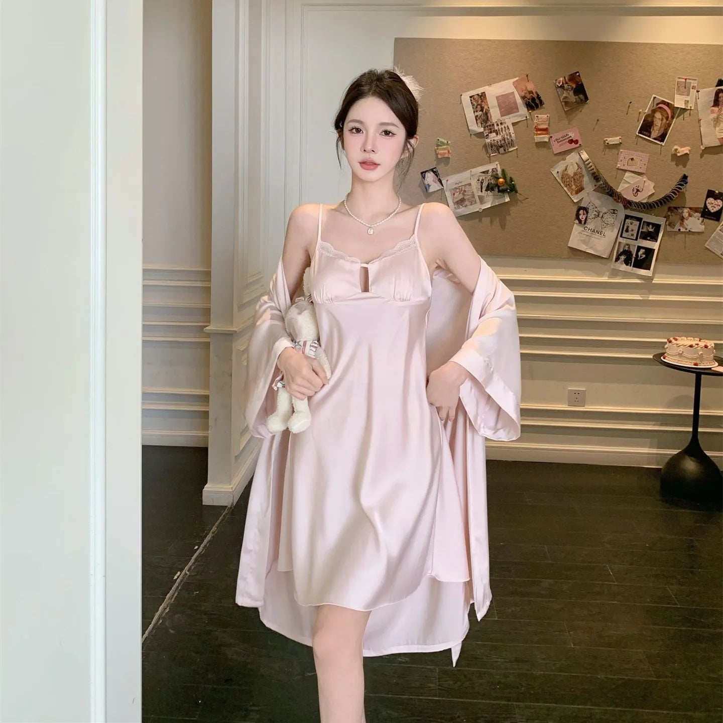 Robe Gown Sets Women Summer Silk Dress Leisure Elegant 2pcs Sleep Lounge Robe Sleepwear Womens Nightdress Soft Bathrobe
