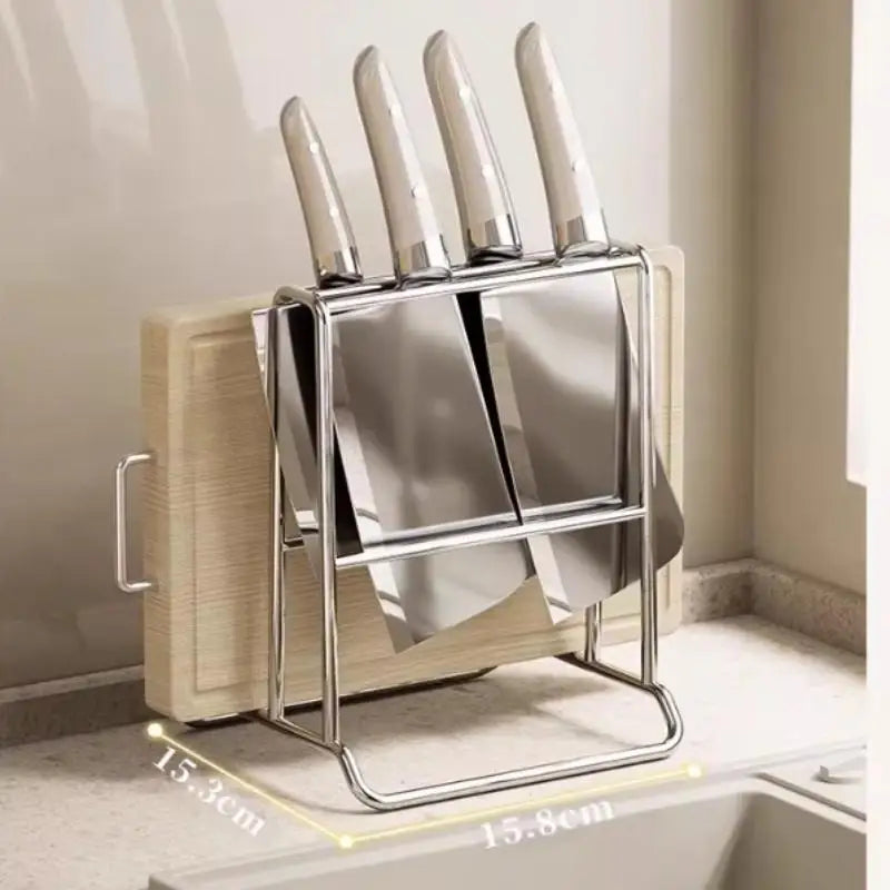 ♥Stainless Steel Kitchen Organizer Stand - Knife & Cutting Board Holder, Rounded Corner Countertop Storage Rack