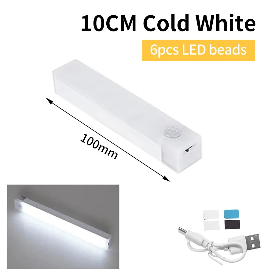 LED Long Strip Body Sensor Night Light Desk Reading Light Cabinet Bedside Bathroom Cool/Warm Light Rechargeable Magnetic Light