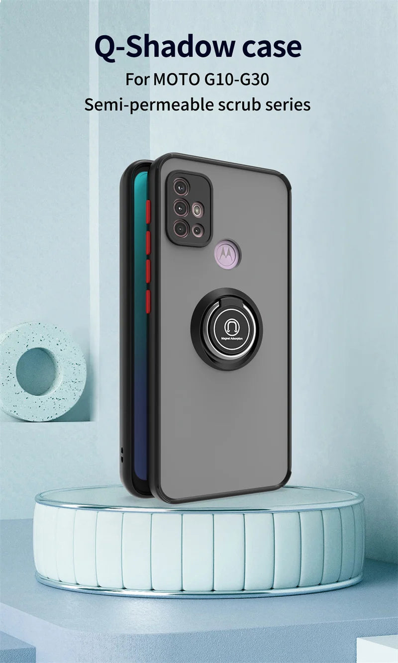 Funda For Motorola G10 G20 G30 Case Shockproof Armor Magnetic Holder Ring Case For Moto G31 G41 G51 G71 Hard PC Matte Back Cover