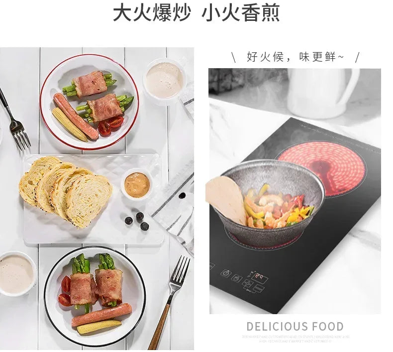 Kitchen 2 Rings Ceramic Cooker Induction Cooktop Double Electric Cooker Hob Heating Cooker Electric Stove Vertical Cooking Plate