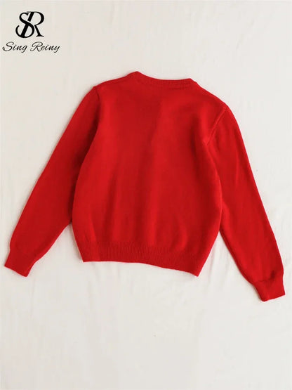 SINGREINY Knitted Solid Soft Sweater Cardigan Ladies O-Neck Full Sleeves Pearls Buttons Chic Design Autumn Casual Warm Pullover