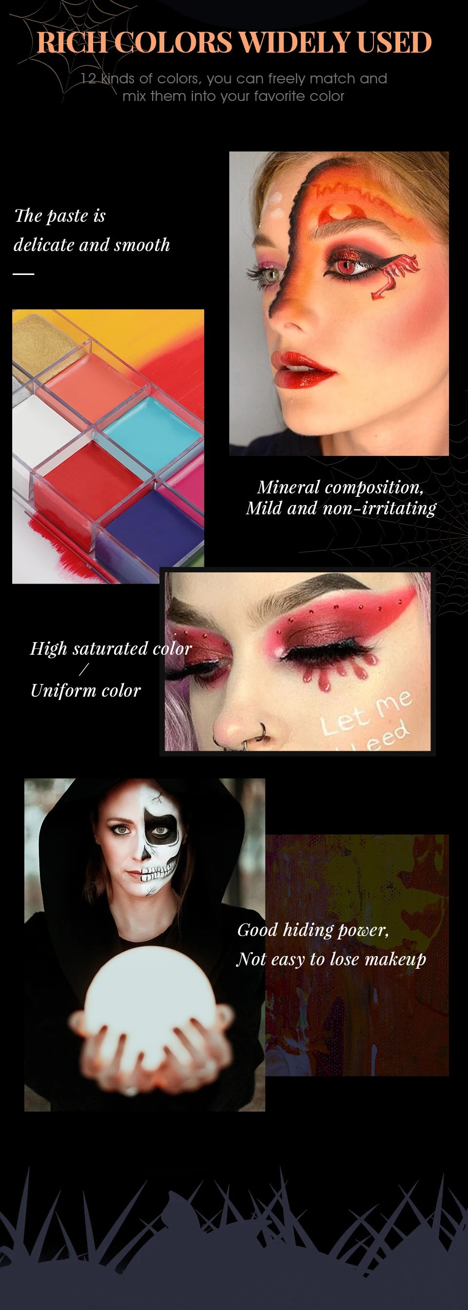 IMAGIC 12Colors Face Body Art Safe Kids Flash Tattoo Painting Halloween Christmas Party Makeup Drawing Pigment Drama Beauty Tool