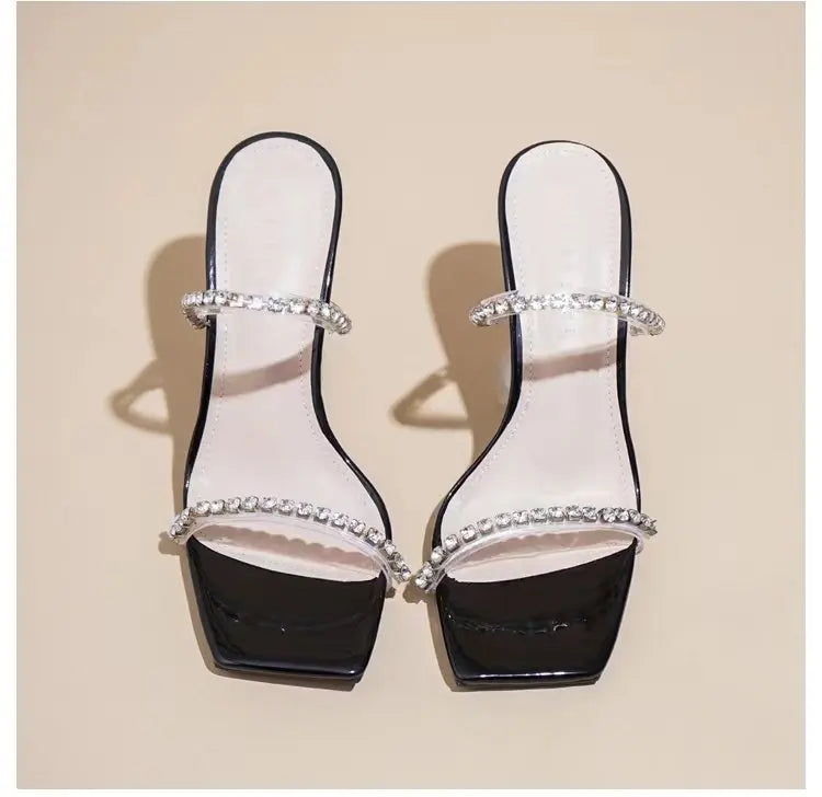 High Heels Crystal Women Slippers Fashion Open Toe Sandals 2023 Summer New Party Transparent Pumps Stilettos Dress Slides Lady