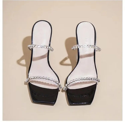 High Heels Crystal Women Slippers Fashion Open Toe Sandals 2023 Summer New Party Transparent Pumps Stilettos Dress Slides Lady
